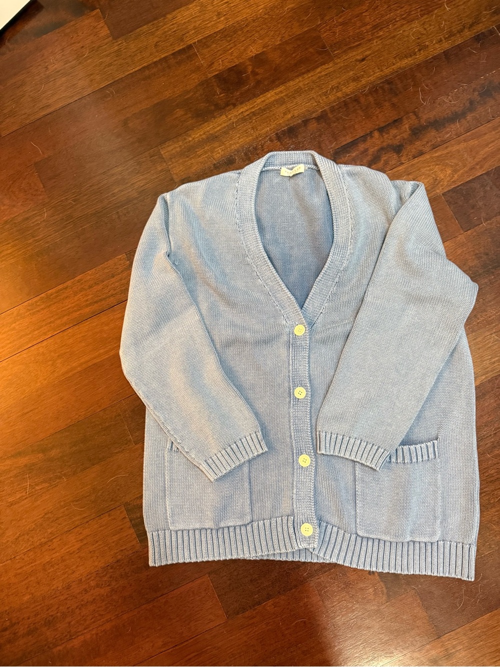 Demylee Lighht Blue V-Neck Button Cotton Cardigan Sweater, size Small